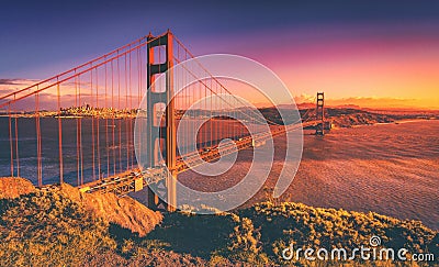 Golden Gate Bridge, San Francisco Sunset Stock Photo