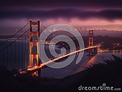 Golden Gate Bridge Shrouded in Twilight Stock Photo