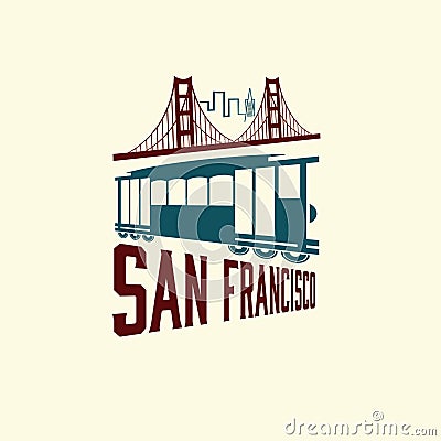 Golden gate bridge and tram Vector Illustration