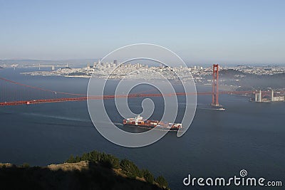 Golden Gate Container Ship Stock Photo