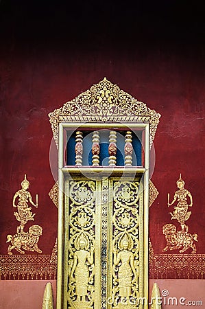 Golden gate Facade of Vatsensookharam, Luang Prabang, Laos Stock Photo