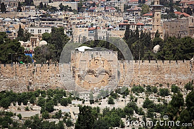 The Golden Gate from Mount of Olives, Israel Stock Photo