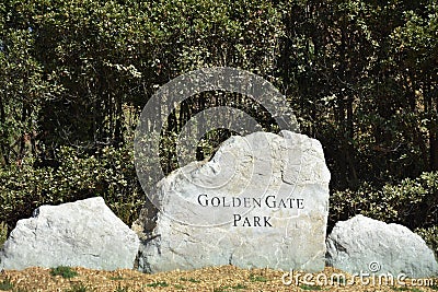 Golden Gate Park entrance rock sign in San Francisco, California Stock Photo