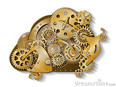 Golden Gear Mechanism Composition Vector Illustration