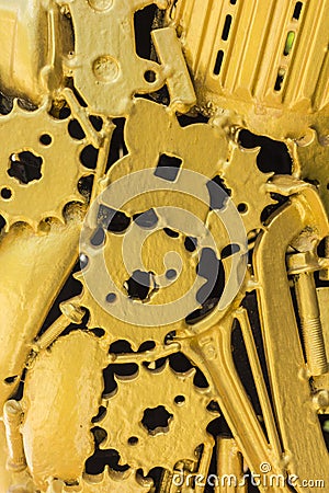 Golden gear wheels Stock Photo