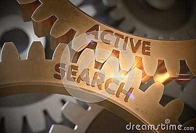 Golden Gears with Active Search Concept. 3D Illustration. Stock Photo