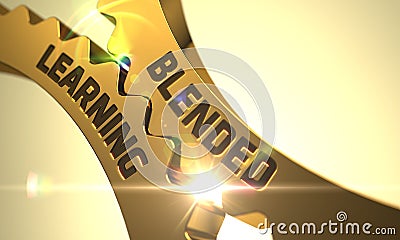 Golden Gears with Blended Learning Concept. 3D. Stock Photo