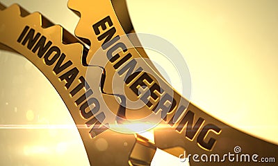 Golden Gears with Engineering Innovation Concept. 3D. Stock Photo