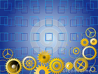 Golden gears over blue background Vector Illustration