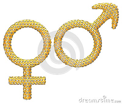 Golden gender symbols incrusted with gems Stock Photo