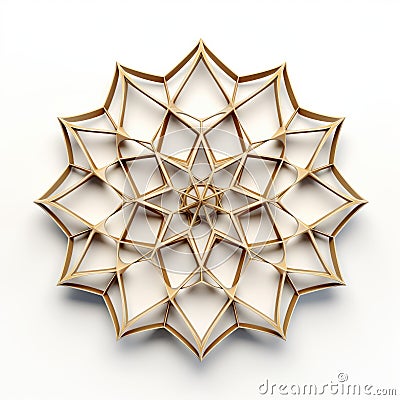 Golden Geometric Flower: Symmetrical Arrangement On White Background Cartoon Illustration
