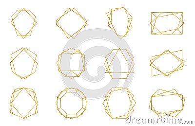 Golden geometric frame. Luxury wedding invitation polyhedron art deco elements, modern border shape. Vector decorative Vector Illustration