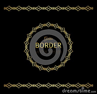 Golden geometrical border and circle frame Vector Illustration