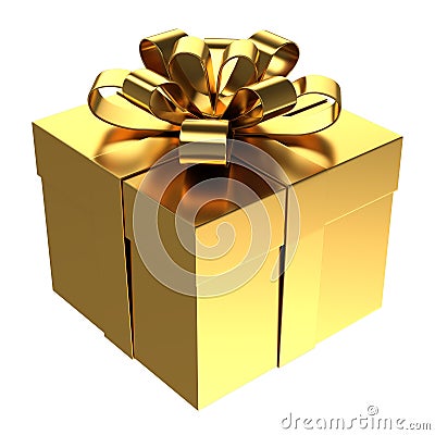 Golden gift box, PNG transparent background Stock Photo