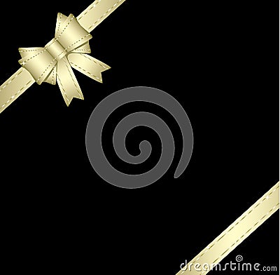 Golden gift ribbon and bow isolated on black Vector Illustration