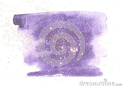 Golden glitter on abstract blue watercolor splash on white background Stock Photo