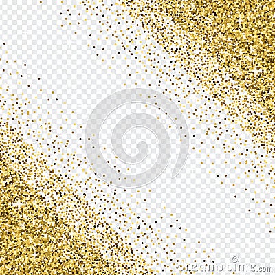 Golden glitter abstract corner background. Tinsel shiny backdrop Vector Illustration