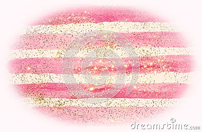 Golden glitter on abstract pink watercolor stripes in vintage nostalgic colors. Stock Photo