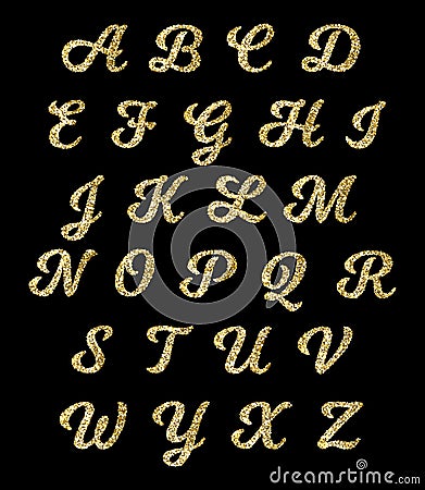 Golden glitter alphabet, gold font vector letters with sparkle effect Vector Illustration