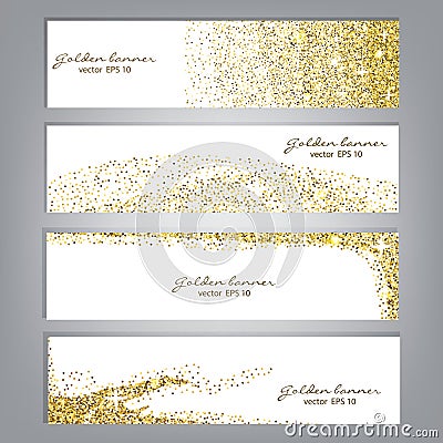 Golden glitter banner set. Tinsel shiny backdrops. Luxury gold template. Vector Vector Illustration