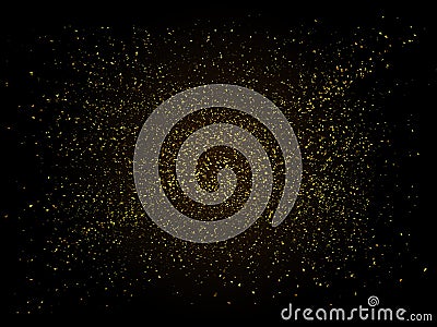 Golden glitter on black background. Gold sparkles backdrop. Golden explosion 3D illustration Cartoon Illustration
