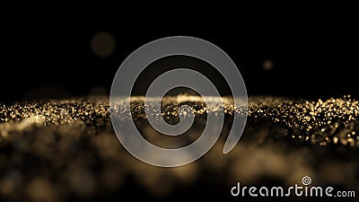 Golden glitter blurred sand texture border on black, abstract background with copy space. Stock Photo