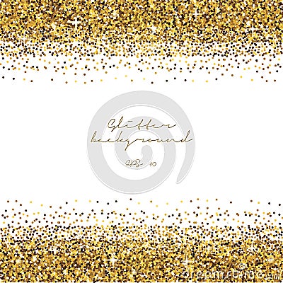 Golden glitter border background. Tinsel shiny backdrop. Luxury gold template. Vector Vector Illustration