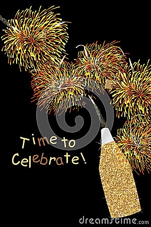 Golden glitter bottle celebrate card Vector Illustration