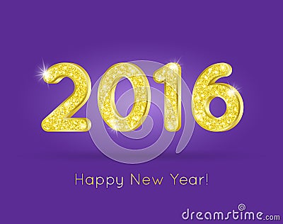 2016 Golden Glitter Digits with Happy New Year Greeting Vector Illustration