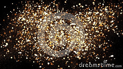 Golden glitter dust on black background. Sparkling splash illustration with gold powder. Bokeh glowing magic mist effect Cartoon Illustration