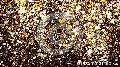 Golden glitter dust on black background. Sparkling splash illustration with gold powder. Bokeh glowing magic mist effect Cartoon Illustration