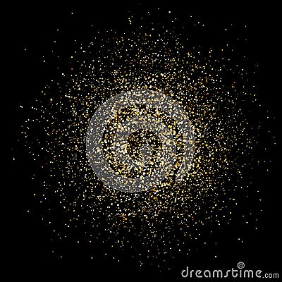 Golden glitter explosion. Bright dust splash. Gold glitter particles splatter. Sparkling firework on black background. Vector illu Vector Illustration