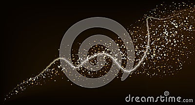 Golden glitter glare wave or gold sparkling light twist trail on premium luxury background with glittery mist effect Vector Illustration