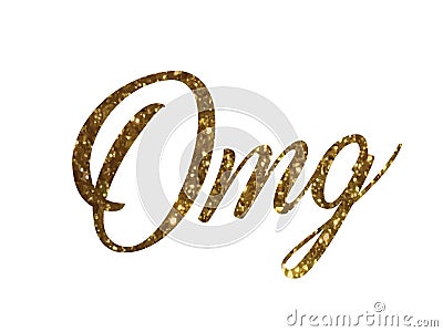 Golden glitter isolated hand writing word OMG Vector Illustration