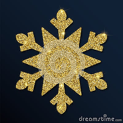 Golden glitter ravishing snowflake. Vector Illustration