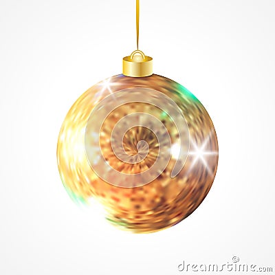 Golden glitter realistic Christmas ball Vector Illustration