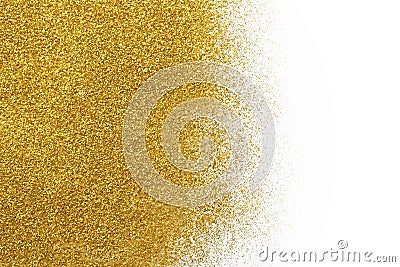 Golden glitter sand texture on white, abstract background. Stock Photo