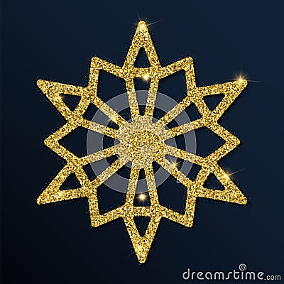 Golden glitter sightly snowflake. Vector Illustration