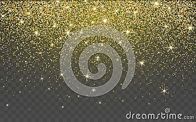 Golden glitter sparkle on a transparent background. Gold Vibrant background with twinkle lights. Vector illustration Vector Illustration