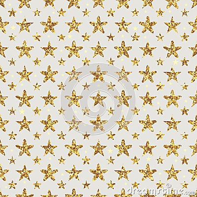 Golden Glitter star flower symmetry seamless pattern Vector Illustration