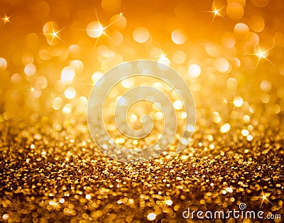 Golden glitter and stars for christmas background Stock Photo