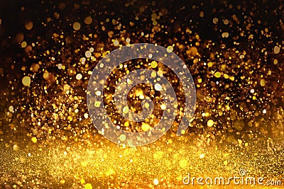 Golden glitter texture Colorfull Blurred abstract background for birthday, anniversary, wedding, new year eve or Christmas Stock Photo