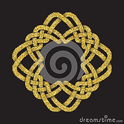 Golden glittering logo template in Celtic knots style Vector Illustration