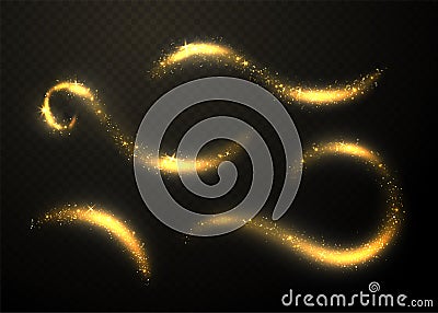 Golden glittering waves set. Sparkle dust with gold particles Vector Illustration