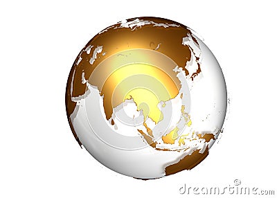 Golden globe with view on Asia Stock Photo