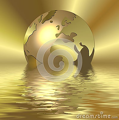 Golden globe in water Stock Photo