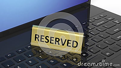 Golden glossy reservation sign on laptop keyboard Stock Photo