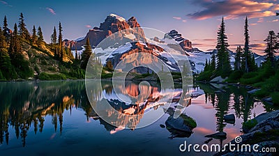 Golden Glow Over Snowy Mountainscape./n Stock Photo