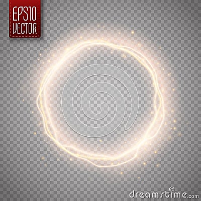 Golden glow round frame with electric discharge isolated. Vector illustration Vector Illustration