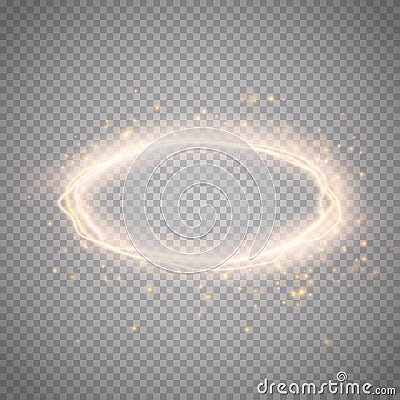 Golden glow round frame with electric discharge . Vector illustration Vector Illustration